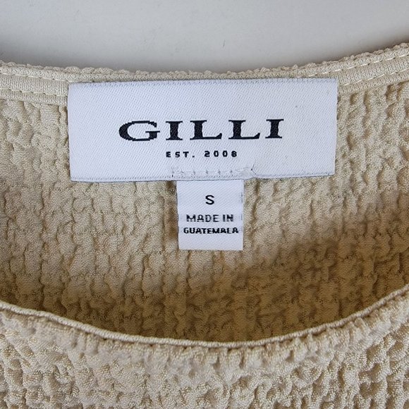 Gilli Cream Stretchy Textured Scoop Neck Puff Sleeves Pleated Relaxed Top Size S - Picture 5 of 5
